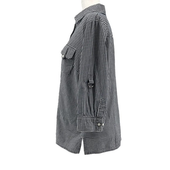 Karen Scott Black and White Gingham 3/4 Sleeve Button Front Collared Top - Picture 5 of 8